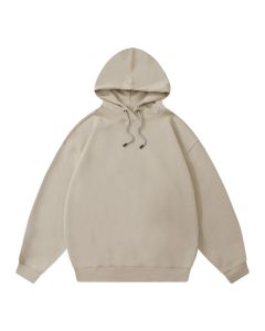 Off shoulder solid Hoodie - Khaki M02